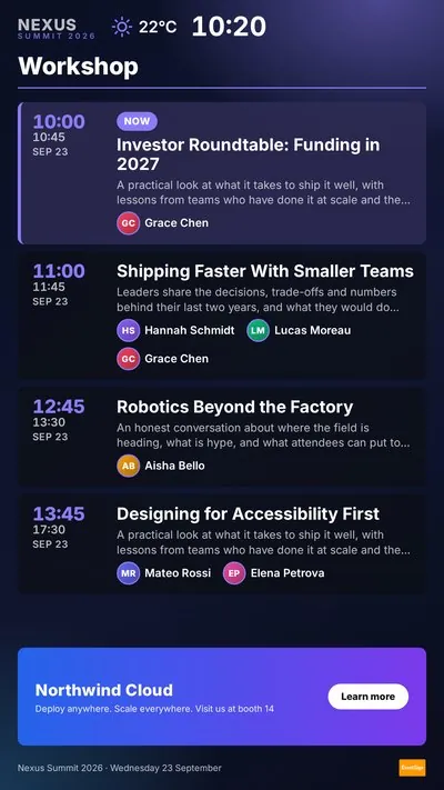 Workshop room agenda at 10:20